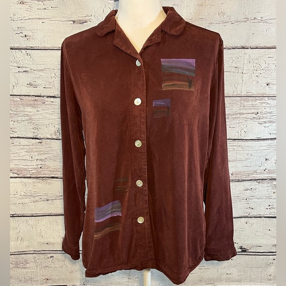 AMANDA GRAY Vintage Long Sleeve Button Down Shirt Burgundy-Small - Picture 1 of 4